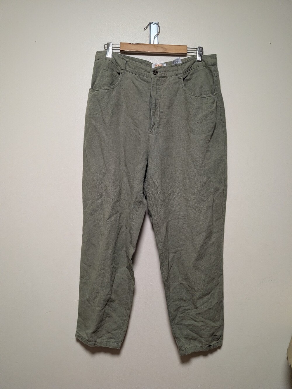 Talbots Fresh Linen Blues Olive Linen Cotton Pants Size 16